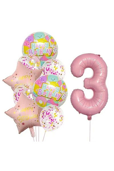 DÜVENCİ TİCARET Colorful Happy Birthday Printed Foil Age Balloon Set