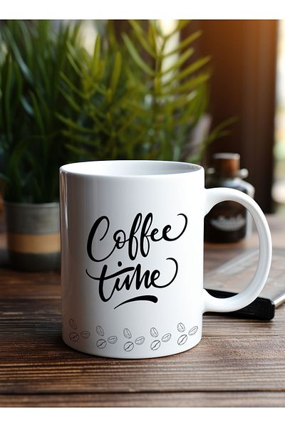 LOWHA 11 oz Ceramic Mug with Coffee Time Design