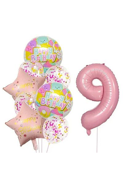 DÜVENCİ TİCARET Colorful Happy Birthday Printed Foil Age Balloon Set