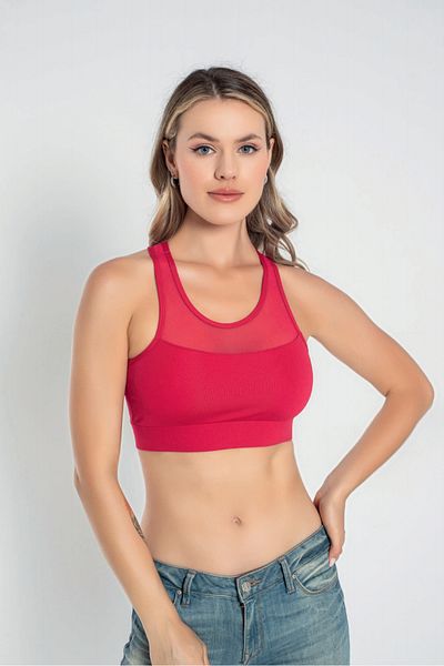 bazaar-turkey all you need Tulle Detailed Women's Crop Bustier 5910 Raspberry Red