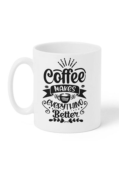 LOWHA 11 oz Ceramic Mug with Coffe Makes Everything Better Design