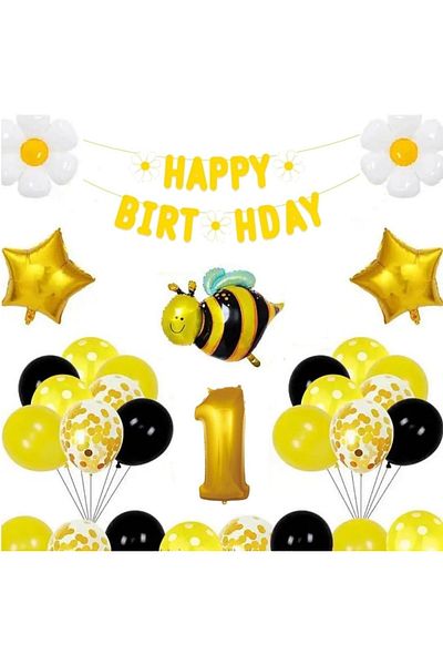 DÜVENCİ TİCARET Bee Daisy Themed Birthday Age Balloon Set