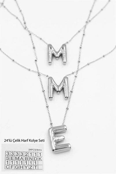 Generic Brand Set of 24 Letter Necklaces - Silver