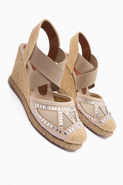 Limoya Meliza Mink Elastic Straw Sole Heeled Women's Sandals