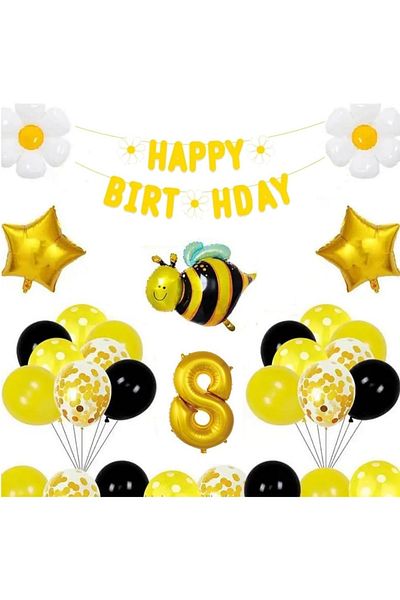 DÜVENCİ TİCARET Bee Daisy Themed Birthday Age Balloon Set