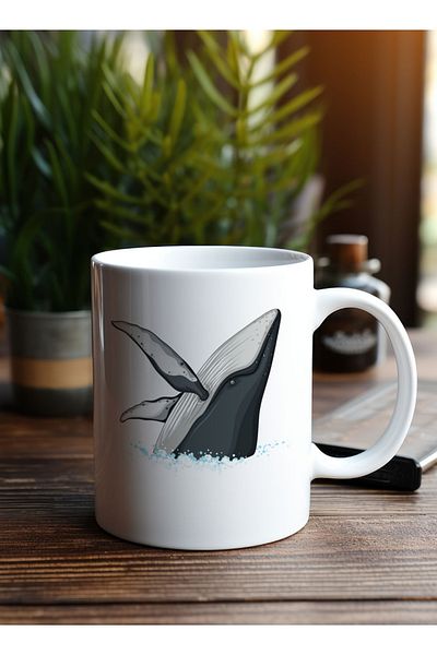LOWHA 11 oz Ceramic Mug with Whale Design