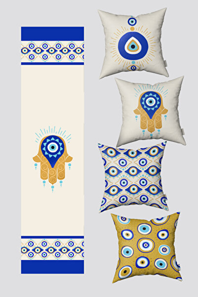 EsnafAli Set de 4 huse de pernă și calea de șold cu model de mărgele de ochi ...