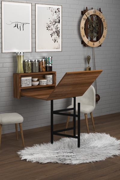 Home Pilea Pratik Katlanır Akıllı Mutfak Masası Ceviz