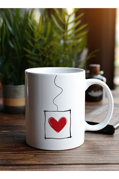 LOWHA 11 oz Ceramic Mug with Heart Design