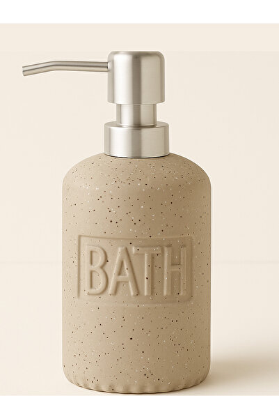 Wook Home Benekli Bej Mat Sıvı Sabunluk – BATH Yazılı, Gümüş Pompalı