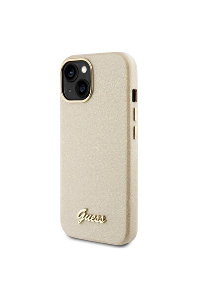 Guess Θήκη iPhone 15 - Guess Glitter Glossy Script (GUHCP15SPGMCSD) - Μπεζ