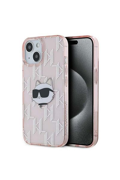Karl Lagerfeld Carcasă pentru iPhone 14 - Karl Lagerfeld IML Luxury (KLHCP14SHKLPCHP) - Cap de Choupette roz și monogramă