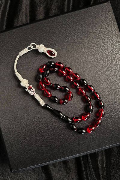 dergah tesbih Crimped Red Moire Amber