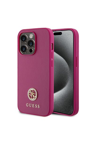 Guess IPhone 15 Pro Case - Guess Strass Metal Logo (GUHCP15LPS4DGPP) - Pink