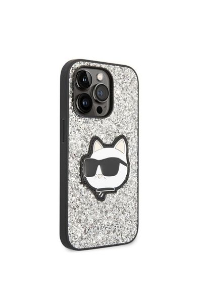 Karl Lagerfeld Carcasă pentru iPhone 14 Pro - Karl Lagerfeld Hardcase Glitter (KLHCP14LG2CPS) - Argintiu Choupette Patch
