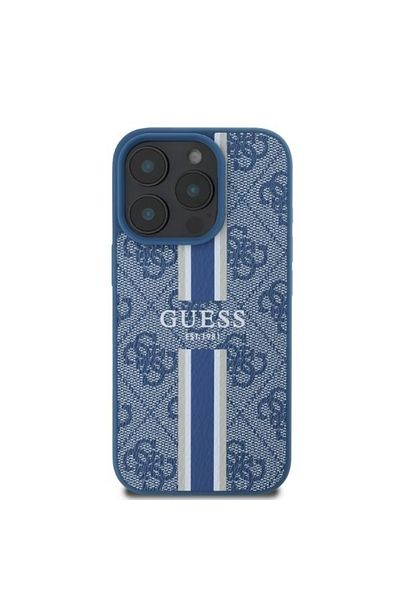 Guess Case for iPhone 16 Pro Max - Guess Hardcase 4G Printed Stripes MagSafe (GUHMP16XP4RPSB) - Blue
