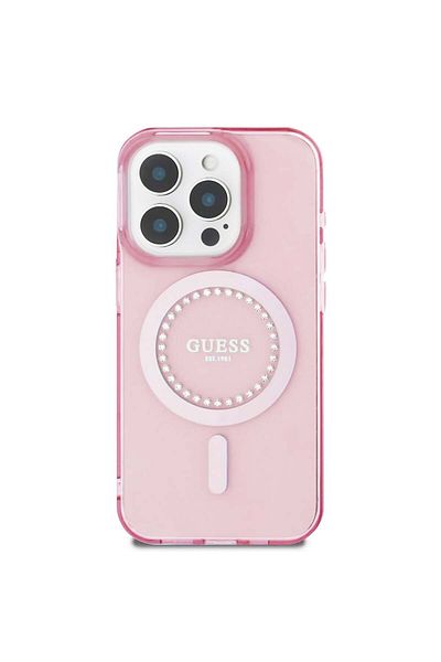Guess Case for iPhone 16 Pro - Guess IML Rhinestones MagSafe (GUHMP16LPFTDTEP) - Pink