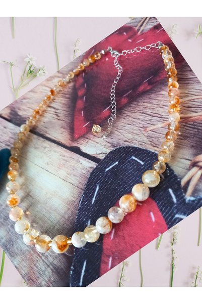 ayrestyle Citrine Natural Stone Adjustable Long Women's Necklace 54 cm - Special Design Money, Prosperity and Abundance Necklace