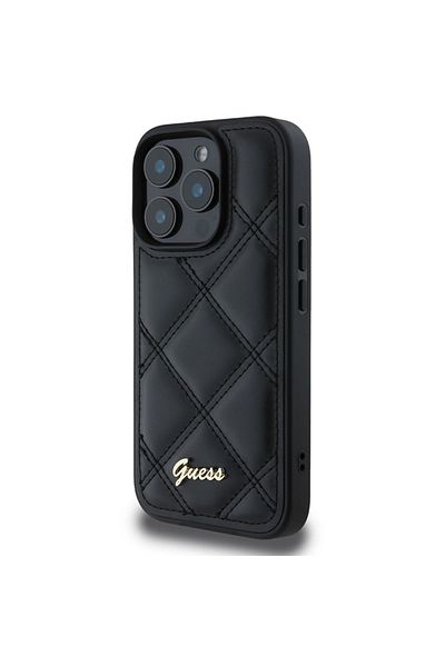 Guess Case for iPhone 16 Pro - Guess Quilted Metal Logo (GUHCP16LPSQSQSK) - Black