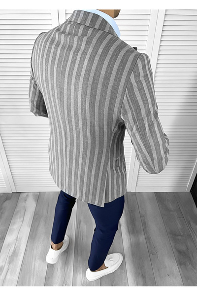 dehaine Men's jacket, slim fit, striped, 57400, gray