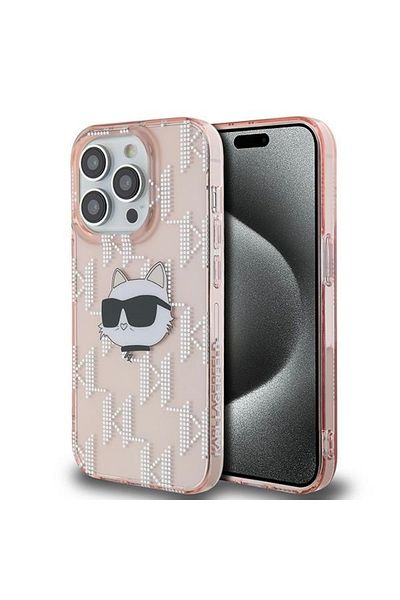 Karl Lagerfeld Carcasă pentru iPhone 14 Pro - Karl Lagerfeld IML Luxury (KLHCP14LHKLPCHP) - Cap de Choupette roz și monogramă