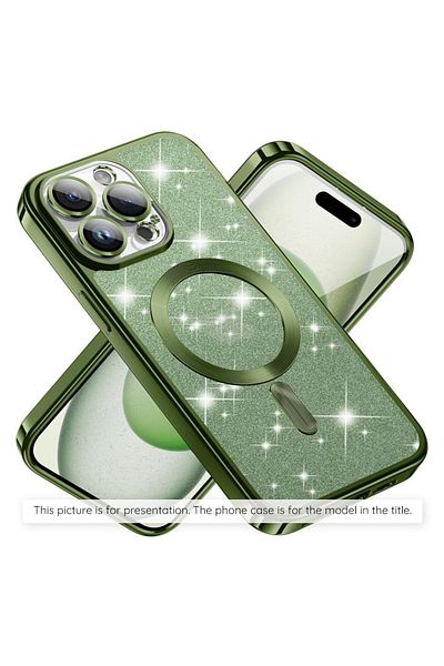 Techsuit Case for iPhone 15 - Techsuit Luxury Glitter MagSafe - Deep Green