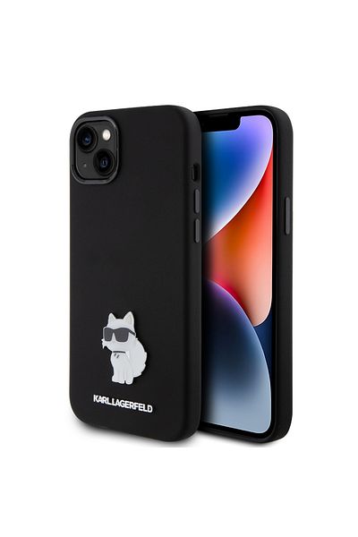 Karl Lagerfeld Carcasă pentru iPhone 15 Plus - Karl Lagerfeld Silicon (KLHCP15MSMHCNPK) - Broșă metalică Choupette