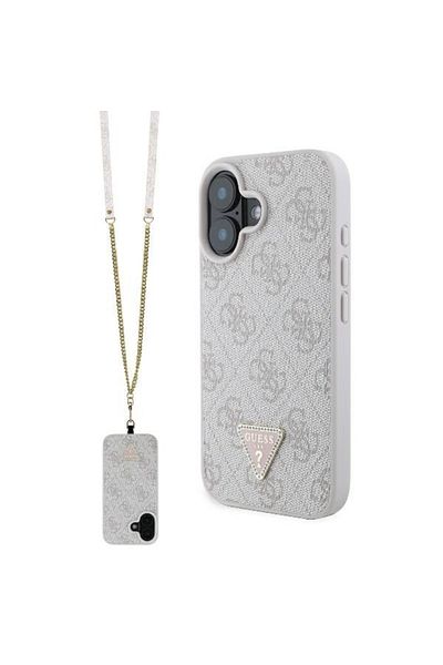 Guess Case for iPhone 16 - Guess Leather Metal Logo Strass Crossbody (GUHCP16SP4TDSCPP) - Pink