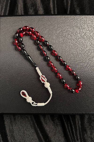 dergah tesbih Crimped Red Moire Amber