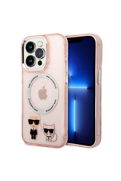 Karl Lagerfeld IPhone 14 Pro Case - Karl Lagerfeld Hardcase MagSafe (KLHMP14LHKCP) - Pink Karl & Choupette Aluminum
