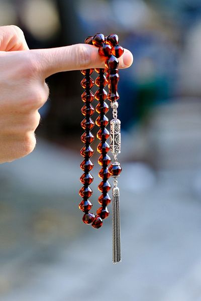 dergah tesbih Authentic Cevşen Design - Silver Clamping Amber All