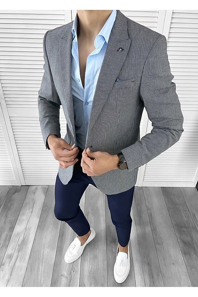 dehaine Sacou pentru barbati, slim fit, in carouri, 3470, bleumarin