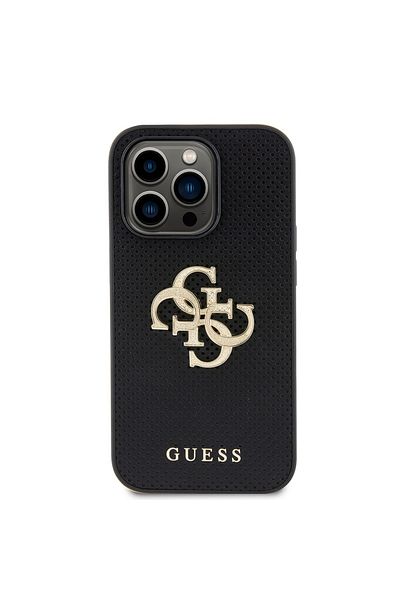 Guess Case for iPhone 15 Pro Max - Guess Leather Perforated 4G (GUHCP15XPSP4LGK) - Black