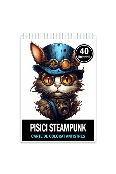 Legendary Gifts Carte de colorat antistres, 40 de ilustrații, Pisici Steampunk