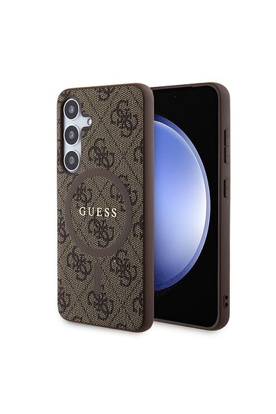 Guess Case for Samsung Galaxy S24 Plus - Guess 4G Collection Leather MagSafe (GUHMS24MG4GFRW) - Brown