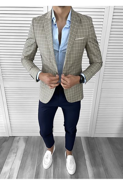 dehaine Men's slim fit checked jacket, 606, grey