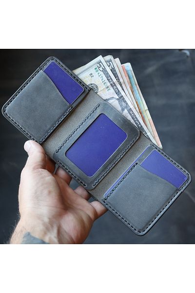 Derici Amca 3 Fold Trifold Wallet, Genuine Cowhide Leather