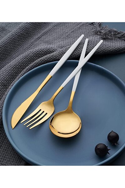 TARIK HOME A Personality Modern Gold White Stainless Steel 3 Piece Round Form Luxury Cutlery Knife Spoon Set