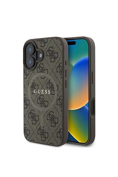 Guess Case for iPhone 16 Plus - Guess 4G Ring Classic Logo MagSafe (GUHMP16MG4GFRW) - Brown