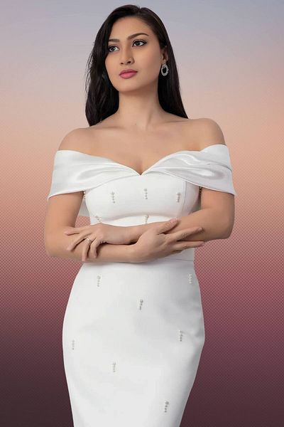 Moda Amore Special Collection – Stylish Design Black Evening Dress 405 with Off-The-Shoulder Embroidered Stones