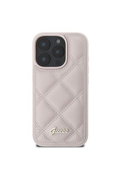 Guess Case for iPhone 16 Pro - Guess Quilted Metal Logo (GUHCP16LPSQSQSP) - Pink