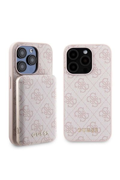 Guess Case for iPhone 15 Pro - Guess Hardcase Powerbank MagSafe (GUBPM5P15L4GEMGP) - Pink