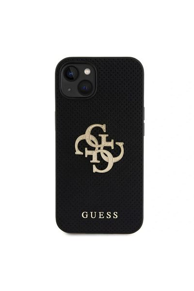 Guess Case for iPhone 15 - Guess Leather Perforated 4G (GUHCP15SPSP4LGK) - Black