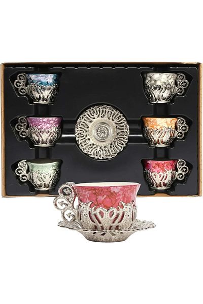 E orient Turkish Coffee Presentation Set Metal Coffee Cup Set Coffee Cup Coffee Espresso Arabian Cup 6 Pieces