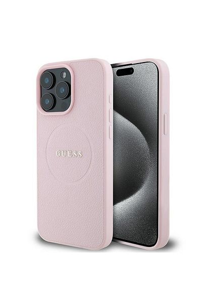 Guess Case for iPhone 15 Pro Max - Guess Grained Gold Ring MagSafe (GUHMP15XPGHSMMP) - Pink