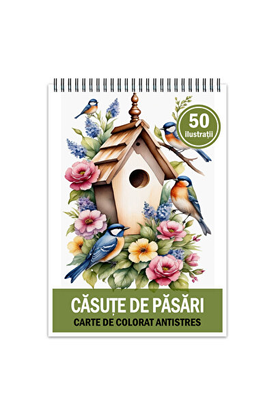 Legendary Gifts Carte de colorat antistres, 50 de ilustrații, Căsuțe pentru păsări
