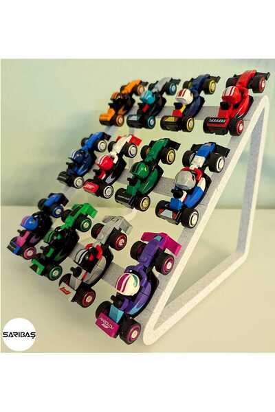 SARIBAŞ TEKNOLOJİ Yapım Oyuncakları 71049 - Koleksiyonluk Minifigür F1 Yarış Arabaları - 12'Li Sergi Standı