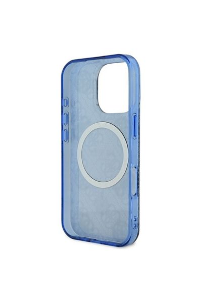 Guess Carcasă pentru iPhone 16 Pro - Guess IML Bujor pe fundal 4G MagSafe (GUHMP16LH4PYEEB) - Albastră