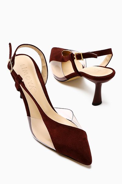 Limoya Pantofi de damă cu toc subțire Aliah Burgundy din piele intoarsa cu varf ascutit
