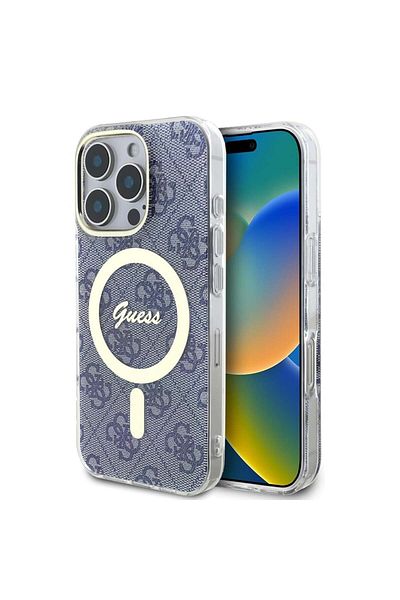 Guess Carcasă pentru iPhone 16 Pro - Guess IML 4G MagSafe (GUHMP16LH4STB) - Albastră